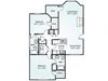 2-bedroom/2-bathroom floor plan layout with 1,149 square feet at Chace Lake Villas apartments for rent in Birmingham, AL